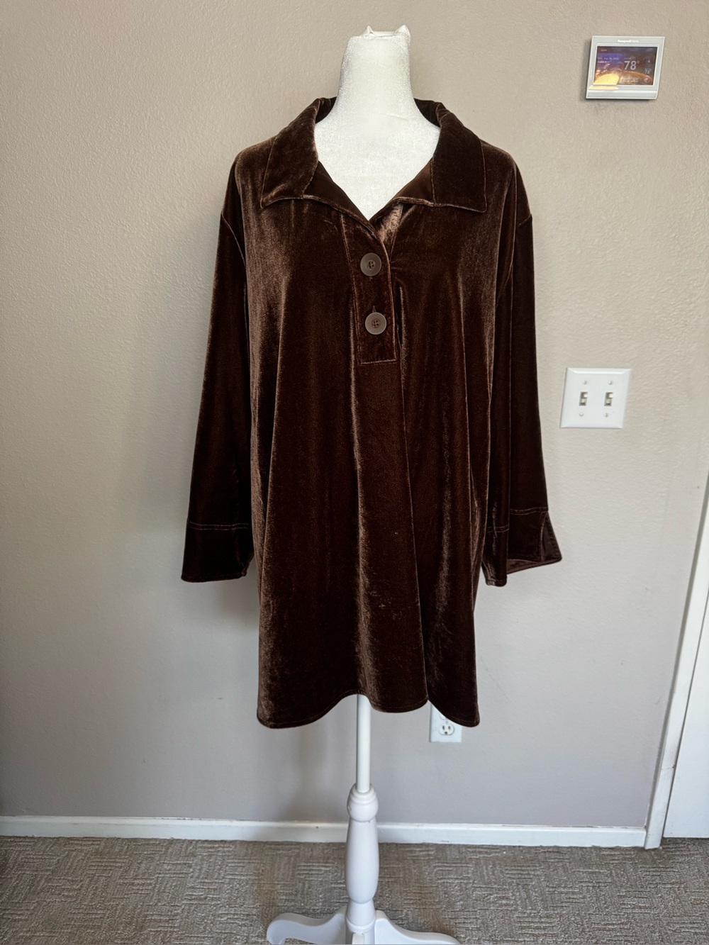 Coldwater Creek Brown Velvet Button-Front Lounge Tunic. 3X
